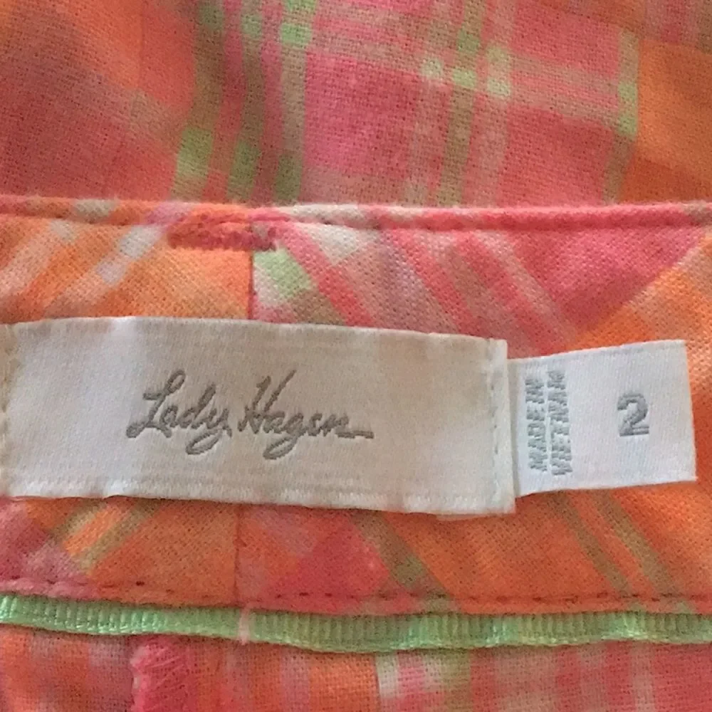 Lady Hagen Vibrant Pink Plaid Bermuda Shorts